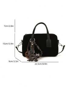 Matte Finish Tote Bag With Large Capacity, Fashionable Ladies' Handbag With Pendant - Black - View 10
