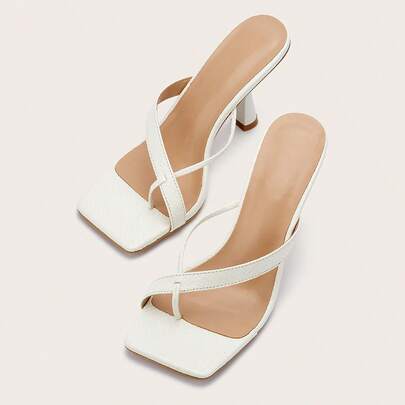 Sandalias de tacón alto con tira, diseño de tiras coloridas, estilo minimalista y de moda, accesorio para atuendo de verano