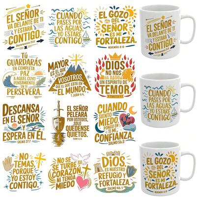 XRTHGS 12 PIEZAS/SET Envolturas de taza con estilo UV DTF Pegatinas autoadhesivas para tazas de café, botellas de agua, decoración del hogar, portátiles y refrigeradores Manualidades DIY (No se incluye la taza)