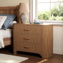LITTLE TREE Mid Century Modern Large Wide Nightstand With 3 Drawers, Oversized Bedside Table With Fluted Panel, Deep Brown - Brown - View 2