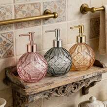 300ml Empty Refillable Pump Bottle Diamond-Texture Hand Soap Bottle Glass Soap Dispenser Bathroom Shampoo Body Wash Bottle - View 1