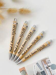 Customized Name/Logo Bamboo & Wood Beaded Ballpoint Pen, In-Stock Gift Pen - Brown - View 4