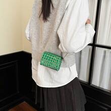 Lipstick Coin Purse, Personalized Stone/Crocodile Pattern Crossbody Bag, Metal Chain Shoulder Mini Bag - Green - View 7