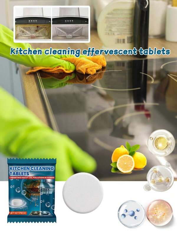 Kitchen Cleaning Effervescent Tablets, Removes Grease, Grime And Stubborn Stains From Kitchen Stove, Oven And Exhaust Fan