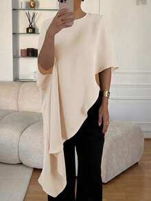 Áo kiểu dáng thanh lịch với vạt áo bất đối xứng, tay phồng, chất liệu satin, thích hợp cho tiệc tùng, hẹn hò, các dịp trang trọng, đi nghỉ mát, màu mơ nhạt, thích hợp cho mùa hè. - Màu be - Xem 3