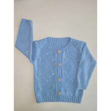 CONFECÇÕES ROMILA Knitted Baby Boy/Girl Wool Sweater With Wooden Buttons, Lightweight Cardigan, Unisex - 淺藍色 - 查看 2
