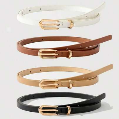 1/4 piezas Conjunto de Cinturones de Cuero PU Clásicos para Mujer - Hebilla Cuadrada de unicolor Ajustable, Adecuado para Pantalones, Vestidos, Casual, Oficina, Fiesta y Otras Ocasiones, Accesorio Esencial para el Guardarropa