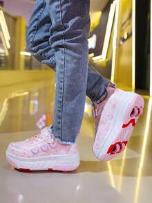 Girls' Roller Skates, Four-Wheel Skates, Small Four-Wheel Skates, Girls' Roller Skating Shoes, Suitable For All Seasons - Pink - View 8