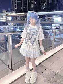 一件甜美可爱的日式蕾丝蛋糕裙，休闲层叠荷叶边腰身裙，适合所有季节，可叠穿，适合约会、拍照、角色扮演和二次元时尚。 - 彩色 - 查看 3