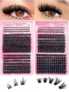 1164pcs/582pcs DD-Curl Eyelash Cluster, 80D+100D+120D+150D High Capacity DIY Eyelash Extension Kit With Lower Lashes, Suitable For Beginners, Russian Volume Lashese, Mixed Single Lash Styles, DIY Lash Clusters, Create Charming Eyes Easily At Home, Lash Glue, Tweezers & Brush Included, Essential Makeup, Large Capacity Eyelash Set, Perfect For Cosplay, Wedding, Gala, Stage Makeup, And Special Occasions,  Lash Clusters Kit, Lashes, Eyelashes, Fake Lashes - 粉色 - 查看 14