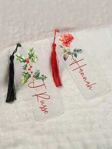 Marcapáginas de flores de cumpleaños personalizado, marcapáginas floral personalizado adecuado para mujeres, regalo de marcapáginas de acrílico, marcapáginas elegante con borla, decorativo, multifuncional, reutilizable, colorido, retro, lindo, de dibujos animados, de moda, personalizado, único, pegatina personalizada, regalo ideal para él, regalo ideal para ella, novio, novia, familia, amigos, niños, estudiantes de secundaria - Multicolor - Ver 7