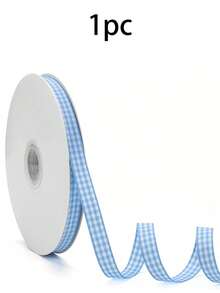 2条/1卷蓝白格子丝带，蝴蝶结丝带，格子布艺工艺品，格子丝带卷，适用于生日派对装饰、节日礼物包装、工艺配件、送给爱人和朋友的礼物、毕业典礼和婚礼，简约创意礼品装饰 - 藍白色 - 查看 8