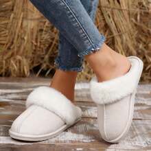 Women's Winter Slippers Cozy Plush Fleece Lined Moccasin Fluffy Detail Non Slip Platform Flat Sole - màu đen - Xem 4