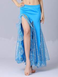 女士肚皮舞长裙，高开衩亮片网纱罩裙，松紧腰设计，适合表演和练习（多种颜色可选） - 彩色 - 查看 20