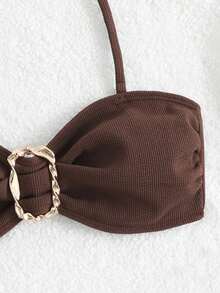 Bộ bikini quây ngực co giãn vừa phải, thiết kế độc đáo dành cho nữ, kiểu dáng thời trang thường ngày. - màu nâu - Xem 7