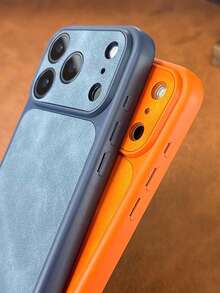 奢华柔软仿皮触感防震手机壳，兼容 17 Pro Max、17 Pro、17、16、15、14、13 Pro Max，带摄像头保护后盖 - 橘色 - 查看 5