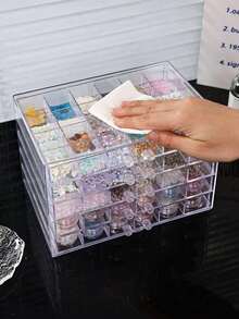 1pc Multi-Layer Acrylic Transparent Fashion Practical Multi-Function Nail Rhinestone Decoration Storage Box, Suitable For Rings, Earrings, Necklaces, Bracelets And Other Jewelry ,Room Decor - Multicolor - View 3