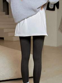 2 pièces/1 pièce Jupe superposée pour femme, jupe mi-longue, sous-chemise, design superposé, ourlet de Sweat-shirt-shirt, vêtement de bas, design superposé, anti-flash, jupon, sous-chemise pour femme, couleur unie, fente, style à bord plat, doublure, mi-long, robe de base, jupe taille, ceinture - Multicolore - Voir 5