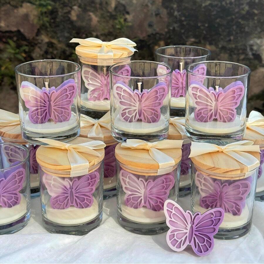 شمعة معطرة مصنوعة يدويًا بتصميم فراشة أومبري، هدية عطرية للزفاف وعيد الميلاد وديكور الأجواء - مقاس واحد - مشاهدة 1