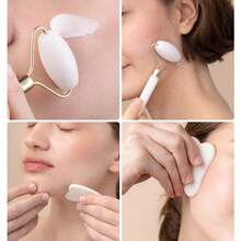 一套奢华粉色天然玫瑰石英滚轮刮痧板，采用优质玫瑰石英材质，具有抗衰老护肤、放松肌肉、淡化细纹、缓解眼部浮肿的功效，适用于面部美容按摩，是毕业、新年、情人节的理想礼物。 - 升級款 - 查看 6