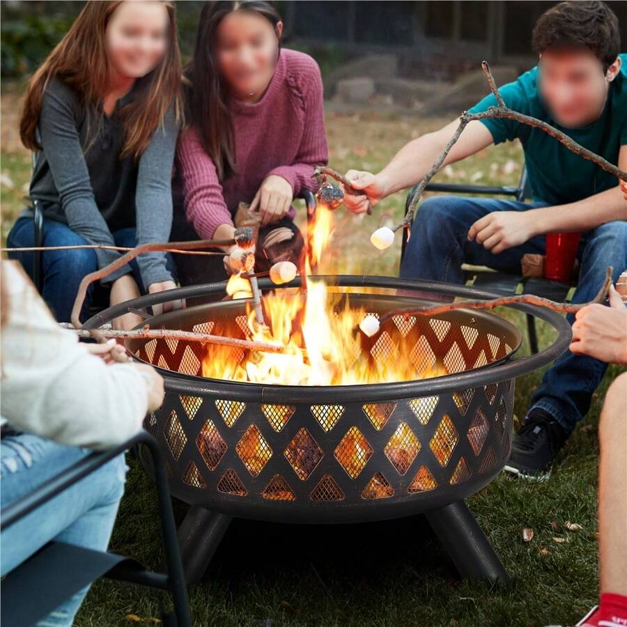 Butterslay 1PC Outdoor Iron Fire Pit With Mesh Screen Poker Rain Cover For Patio Backyard - Bronze - View 1