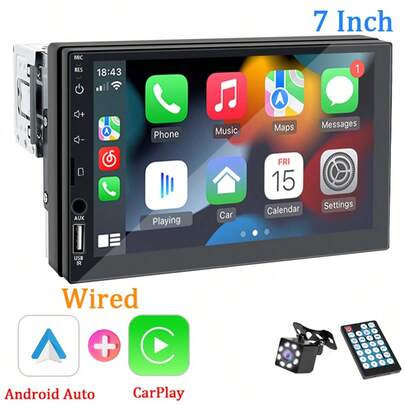Hippcron Car Radio MP5 Player 1 Din Bluetooth HD 7" Touch Screen Stereo 12V FM ISO Power Aux Input SD USB With / Without Camera