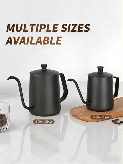 One-Piece Pour-Over Coffee Maker, 350ml & 600ml Stainless Steel Gooseneck Kettle With Lid, Coating, Slim Spout With Lid, Precise Water Control, Suitable For Home/Office/Camping/Travel, Drip Coffee Brewing Equipment.
