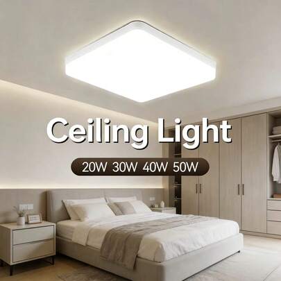 CANMEIJIA 1pc Modern Square LED Flush Mount Ceiling Light, 20W/30W/40W/50W, 6500K Daylight White, For Bedroom, Kitchen, Living Room, 110V/220V Universal Voltage