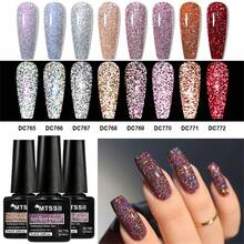 Mtssii 8PCS/Set 7ml Champagne Gold Sliver Reflective Nail Gel Polish Kit Sparkling Shining Glitter Pink Red Color Nail Supplies Semi Permanent Soak Off UV Gel Varnish Sparkle Effect Nail Art Manicure - 彩色 - 查看 11
