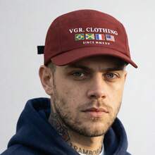 Premium Unisex Adjustable 5-Panel Embroidered Flat Brim Baseball Cap - Burgundy - View 1