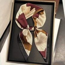 26.77 英寸（68 厘米）丝滑印花方巾，女士时尚透气多功能头巾/围巾配饰，1 条装 - 焦糖 - 查看 8