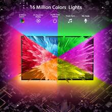 Tira de luz inteligente LED, lámpara de luz de fondo RGB para TV, regulable, cambio de 7 colores, LEDs de alta luminosidad, control inalámbrico por aplicación, adecuado para fondo de TV, computadora, cine en casa, configuración de juegos - luz colorida - Ver 7