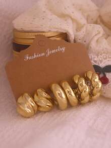 6/18pcs Fashionable Earrings Set, Exaggerated Oversized C-Shaped Earrings Set For Daily And Holiday Wear, Made Of ABS Resin Material With Non-Fading UV Gold Plating - Gold - View 10
