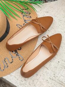 优雅棕色PU平底鞋，时尚尖头蝴蝶结设计，适合日常办公、通勤、购物，一脚蹬平底鞋，软底芭蕾舞鞋，优雅女鞋，适合夏季、春季、春假、婚礼季、母亲节礼物 - 棕色PU - 查看 7