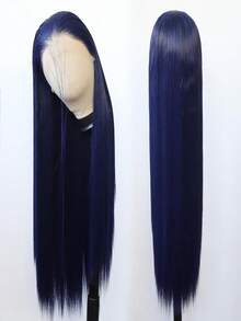 Dark Blue Long Silky Straight Wig 13x4 Synthetic Lace Front Wigs For Women Natural Hairline Cosplay Wigs Daily Wear - Multicolor - View 6