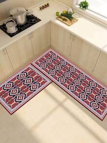 1pc Silicone Kitchen Mat, Featuring Classic Turkish Kilim/ Rug Pattern In Deep Navy Blue Background - Multicolor - View 2