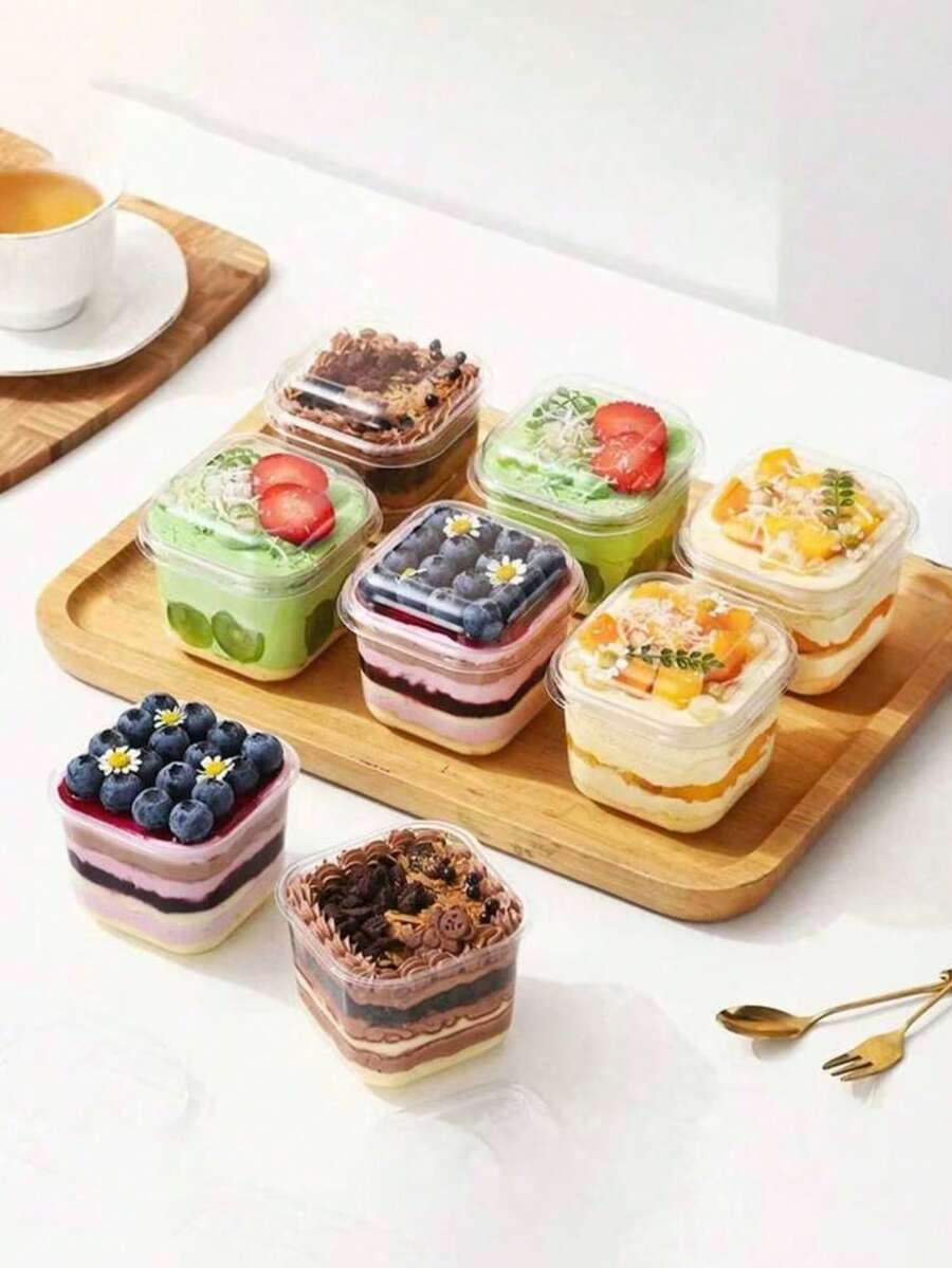 Hộp đựng bánh Tiramisu/Mousse (10/20 chiếc), hộp đựng tráng miệng bằng nhựa PP dùng một lần, thích hợp làm đồ dùng học tập làm bánh, túi đựng thực phẩm, hộp đựng thực phẩm, có thể đựng kẹo, sô cô la, bánh quy, v.v. - trong suốt - Xem 1