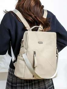 Zaino antifurto di moda da donna per viaggi e scuola, adatto per computer portatile - Beige - Visualizzare 4
