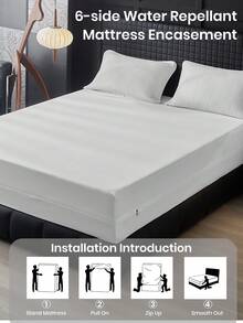 1件装防水六面拉链床垫保护套，适用于9-12英寸厚的床垫，包括单人床、双人床、大号床和特大号床，透气静音，可机洗，低过敏性，高品质床垫套，理想的家居礼品，完美的节日礼物 - 白色(床單高20cm) - 查看 5