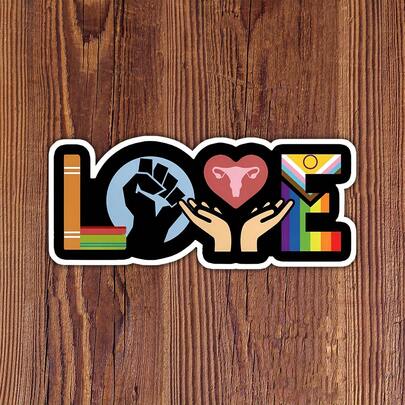 1 pieza de 3 pulgadas Pegatina estética audaz y linda "Liberal Love" para portátiles, botellas de agua, cuadernos, iPads y tazas, para estudiantes, maestros y humanos de buen corazón que creen en el amor, la igualdad y las buenas vibras, un regalo perfecto para cualquiera que se guíe por la compasión y la energía colorida