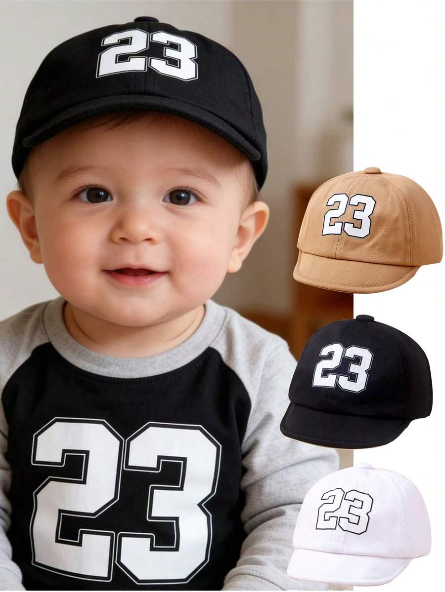 1pc Infant/Toddler/Kids Printed Number 23 Soft Brim Sun Hat, Suitable For Spring, Summer, Autumn - 1PC - View 1