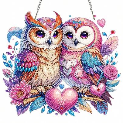 5D钻石画猫头鹰图案挂饰套装，DIY钻石艺术桌面装饰，宝石镶嵌工艺品，适用于家居、卧室桌面