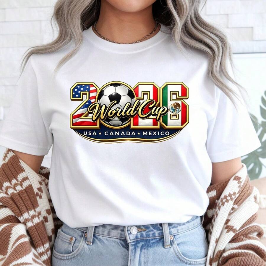 North America 2026 Shirt, World Cup 2026 Tee, USA Canada Mexico Soccer Shirt, Football Fan Gift - 白色 - 查看 1