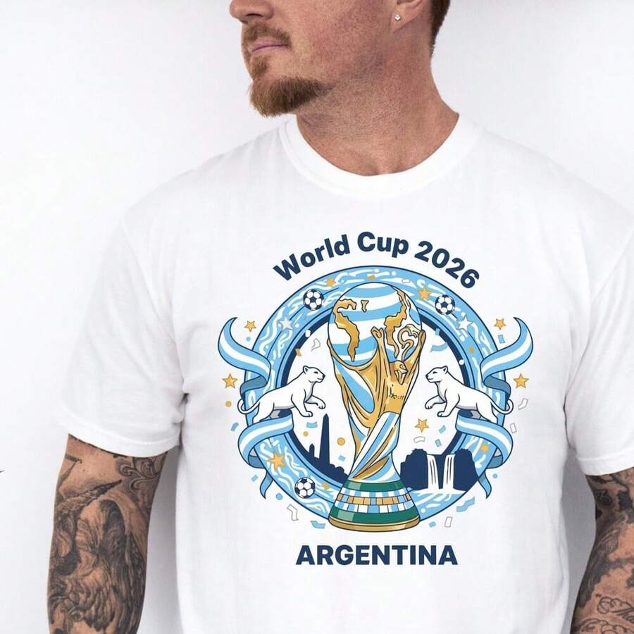 World Cup 2026 T-Shirt, Comforts Colors, Soccer Tee, Argentina World Cup Sweatshirt. - 白色 - 查看 1