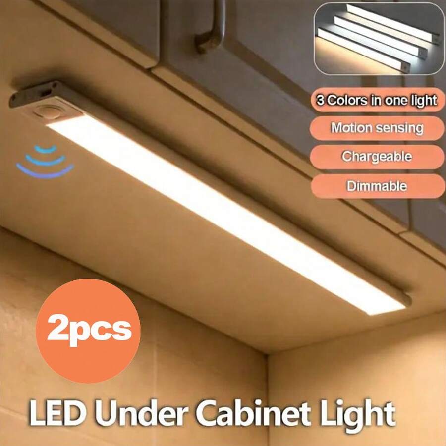 2 piezas Luz nocturna LED plateada ultra delgada de 10/20/30/40 cm, luz de gabinete, luz de armario con sensor, luz de cocina recargable por USB, regalo para boda y graduación
