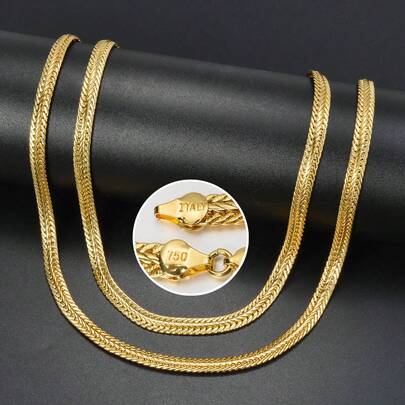 Men's 18K Gold Plated Wheat Chain Necklace, Vintage Braided Rope Link Gold Chain For Daily Wear