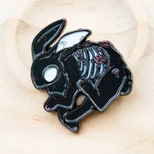 1PC Funny Black Skull Rabbit Demon, Enamel Brooch Rabbit Lapel Pin Funny Cute Character Badge Accessory - Black - View 2
