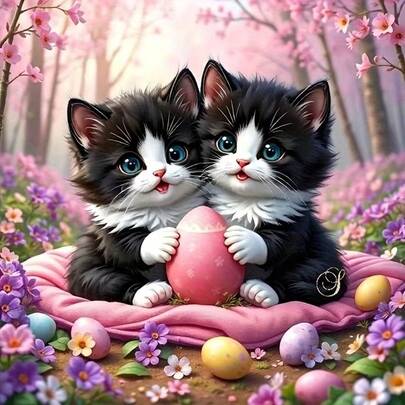 1套[30*30厘米/11.8*11.8英寸][40*40厘米/15.7*15.7英寸]5D亚克力钻石画套装，猫咪和复活节彩蛋图案，适合成人初学者DIY马赛克钻石画，全钻手工DIY钻石画，适用于客厅、卧室、办公室墙面装饰，惊喜艺术家居装饰礼物，送给家人和朋友