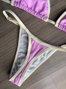 Brazilian String Bikini Without Padding, Thong Bottom, World Cup Tan Lines, Green, Yellow And Blue. - Rosa - 查看 2