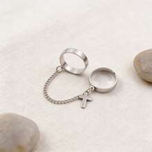 可调节十字链组合戒指套装，朋克风格一体式戒指，百搭时尚饰品，男女皆宜 - 彩色 - 查看 10